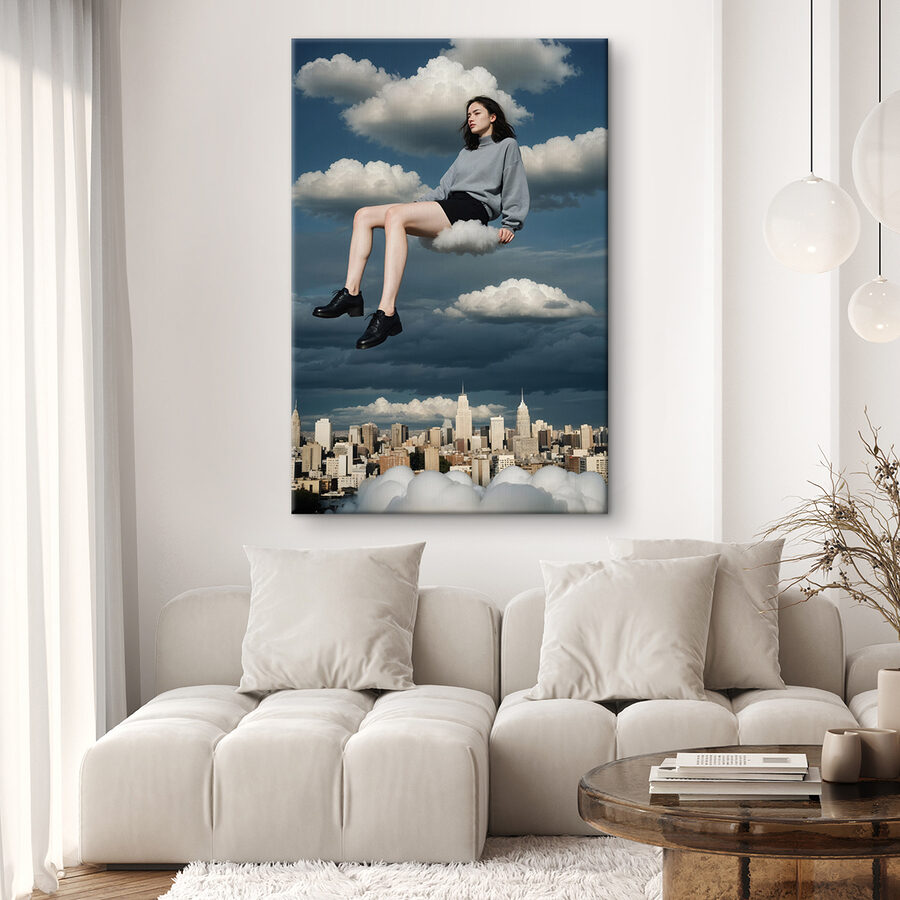 Tableaux Femme assise sur un nuage dans le ciel – Image 2