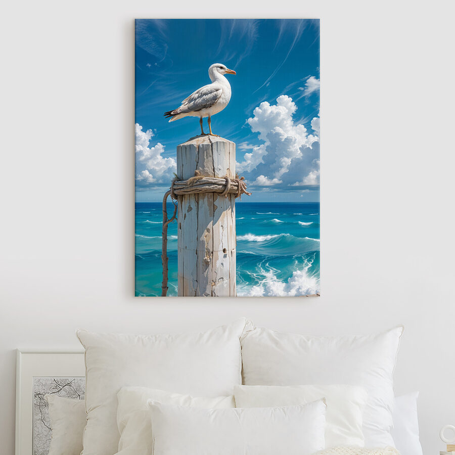 Seagull standing on a wooden post Seagull standing on a wooden post