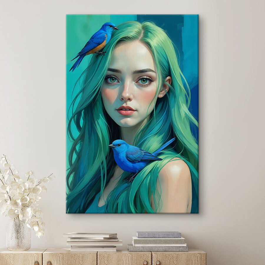 Femme aux cheveux verts et à l'oiseau bleu