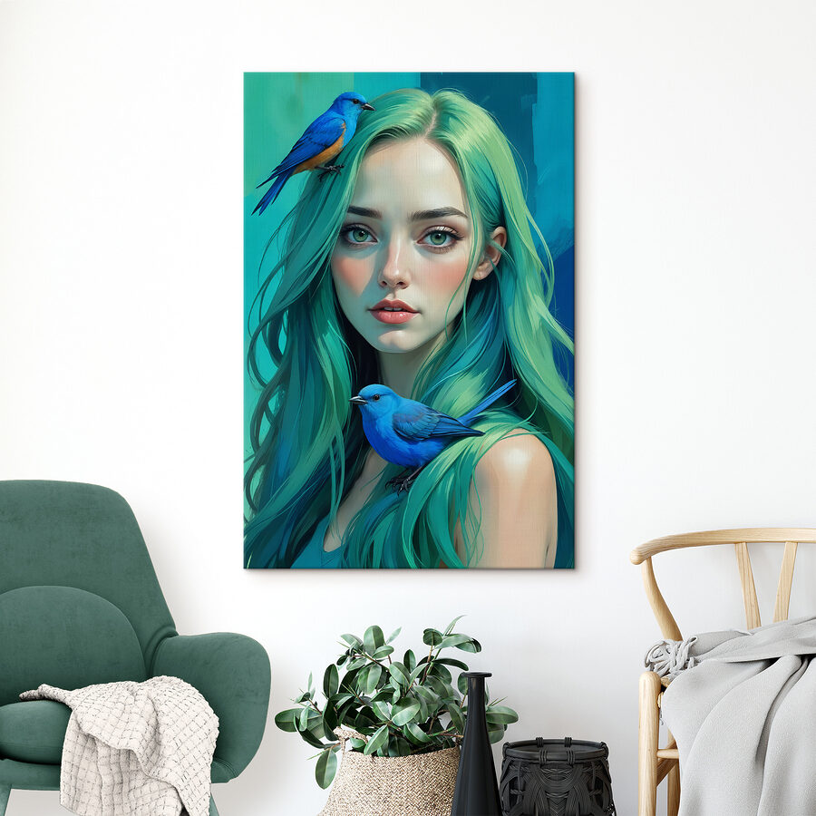 Femme aux cheveux verts et à l'oiseau bleu