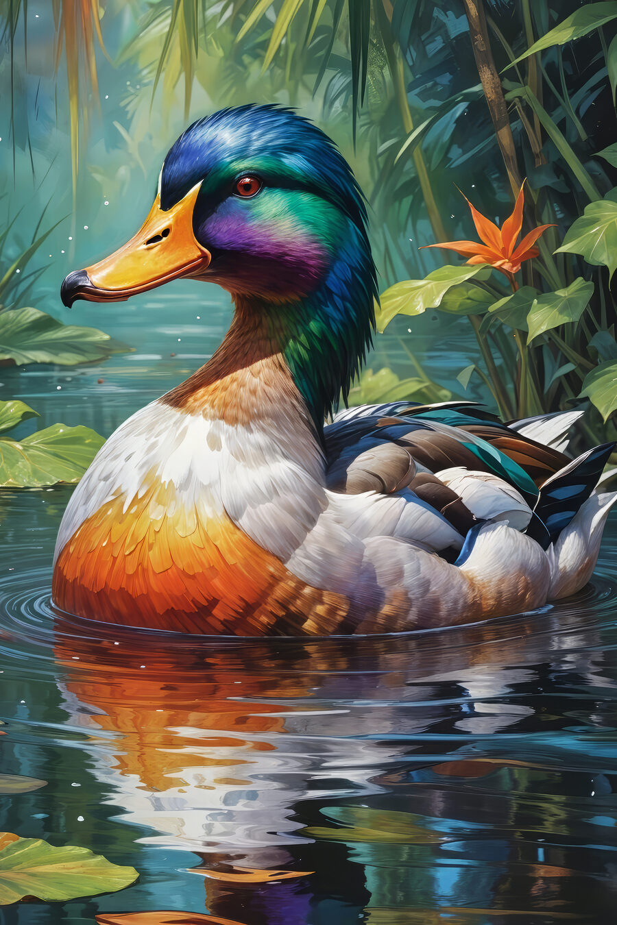 Canard coloré dans l'eau