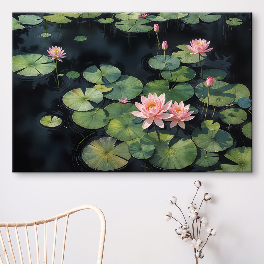 Groupe de fleurs roses et de feuilles vertes dans un étang