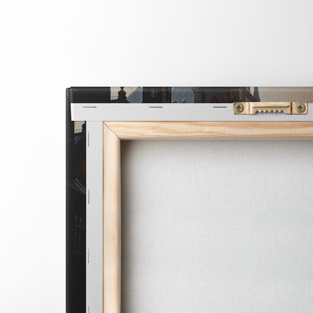 Street with buildings and a train on it