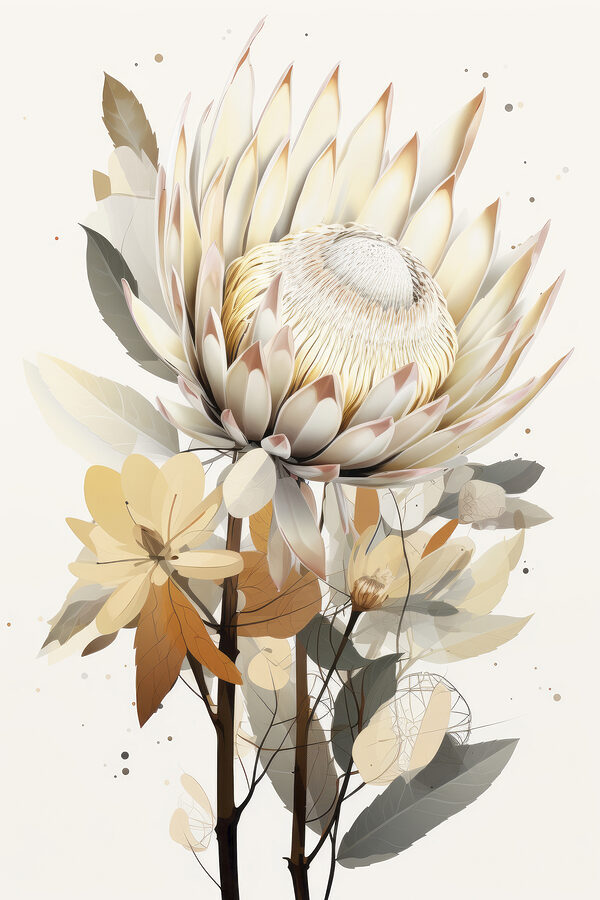 Fleur avec feuilles et fleur blanche Fleur avec feuilles et fleur blanche
