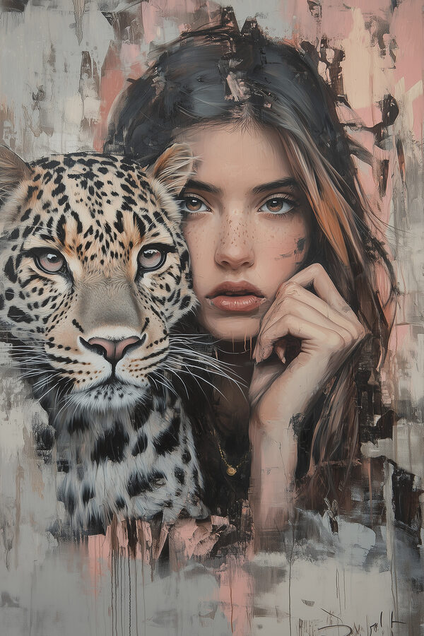 Femme avec un léopard Femme avec un léopard