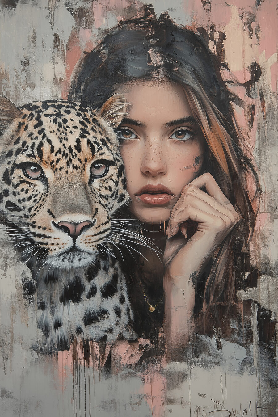 Femme avec un léopard