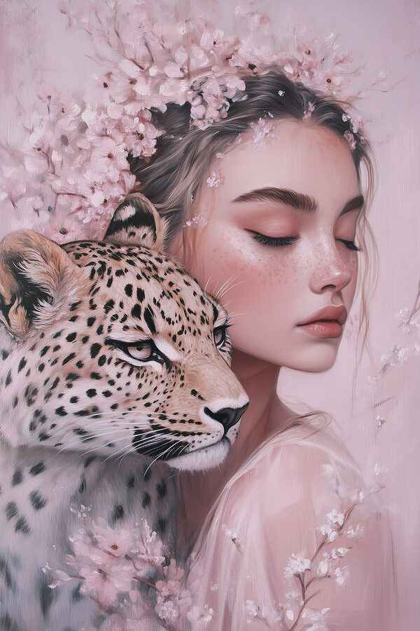 Femme avec un guépard Femme avec un guépard