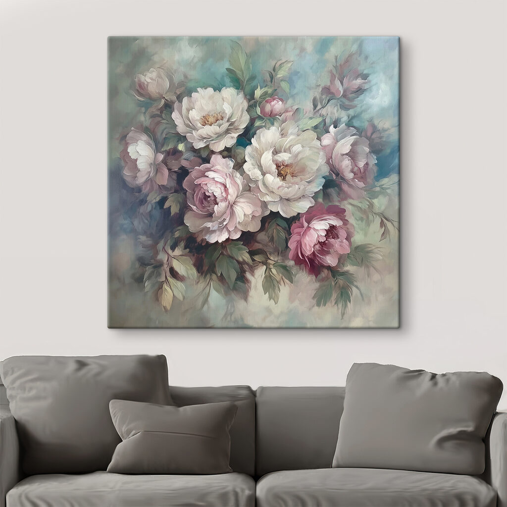 Painting of flowers on a blue background