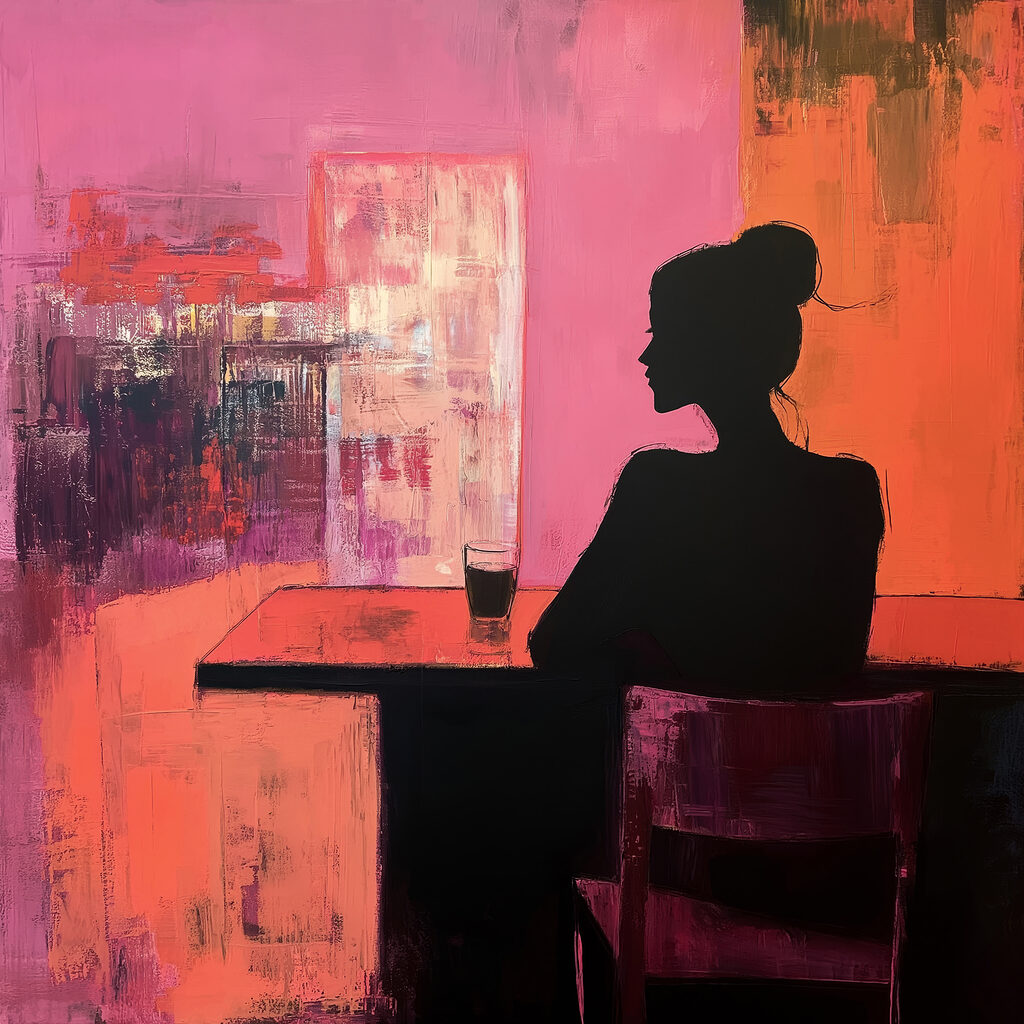 Painting of a woman sitting at a table