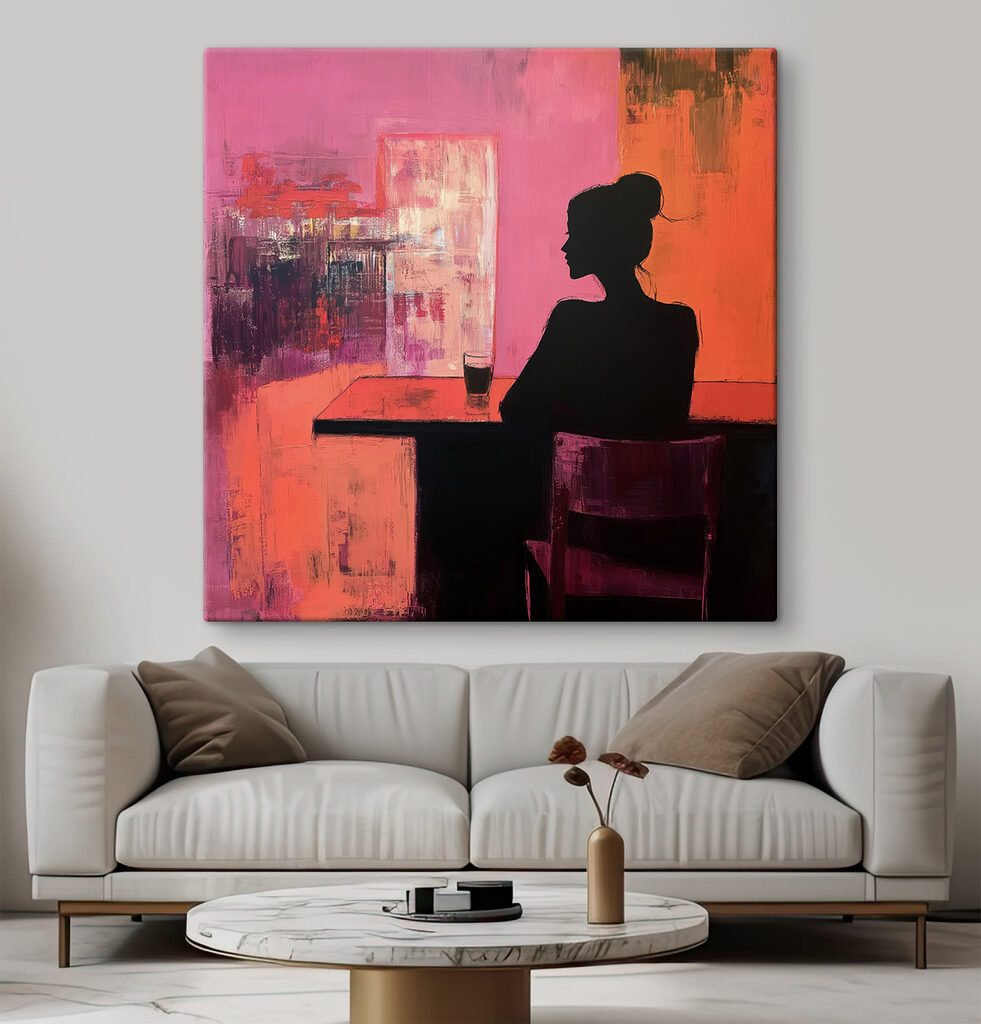 Painting of a woman sitting at a table