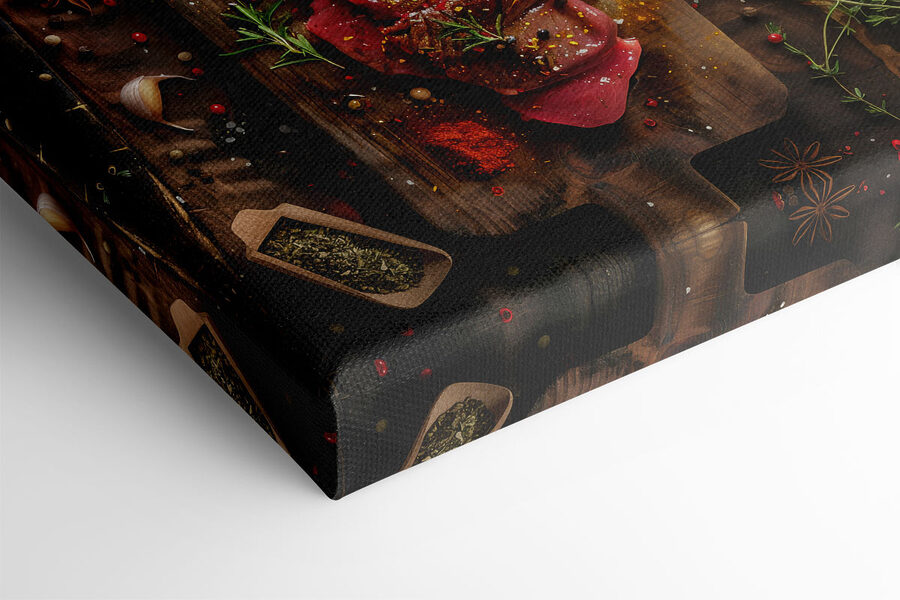 Viande sur une planche à découper avec des épices et des herbes