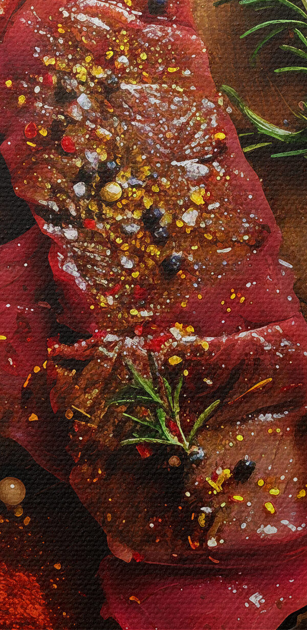 Viande sur une planche à découper avec des épices et des herbes Viande sur une planche à découper avec des épices et des herbes