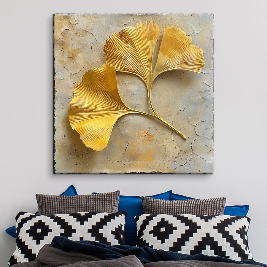 Tableaux Feuilles jaunes sur une surface en béton