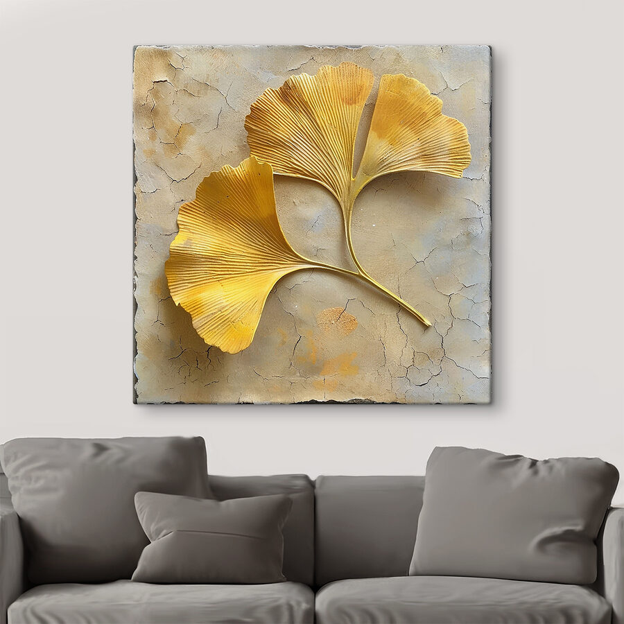 Tableaux Feuilles jaunes sur une surface en béton – Image 2