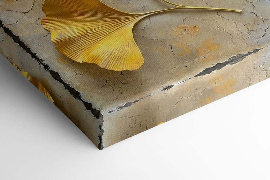 Tableaux Feuilles jaunes sur une surface en béton – Image 3