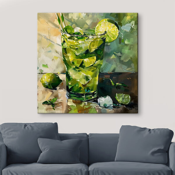 Peinture d'une boisson avec des citrons verts et de la glace Peinture d'une boisson avec des citrons verts et de la glace