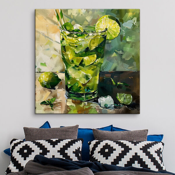 Peinture d'une boisson avec des citrons verts et de la glace Peinture d'une boisson avec des citrons verts et de la glace