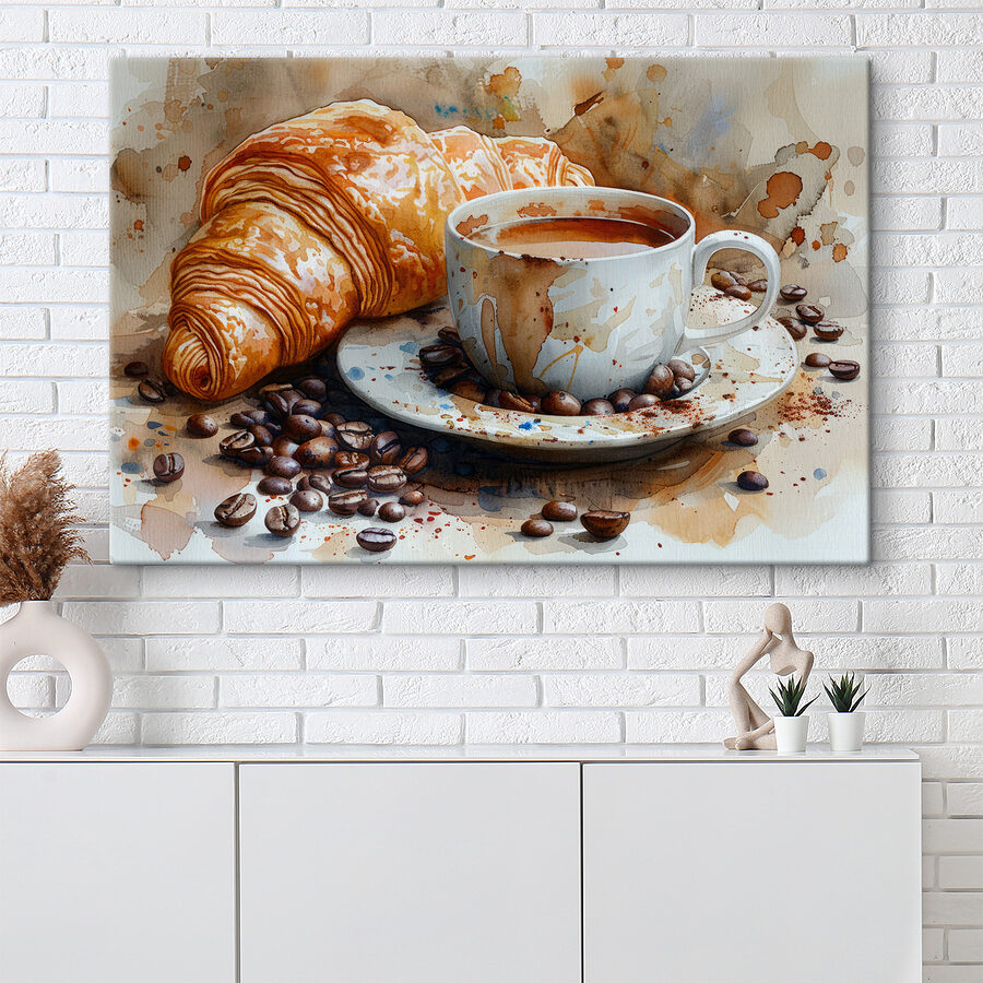 Aquarelle d'une tasse de café et d'un croissant Aquarelle d'une tasse de café et d'un croissant
