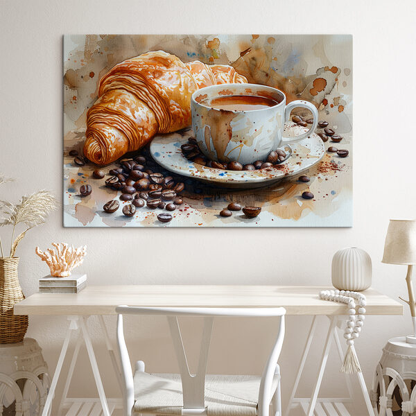 Aquarelle d'une tasse de café et d'un croissant Aquarelle d'une tasse de café et d'un croissant