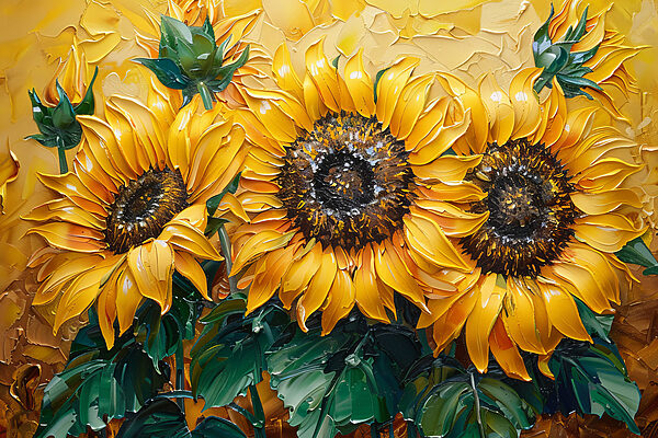 Gros plan d'une peinture de tournesols Gros plan d'une peinture de tournesols