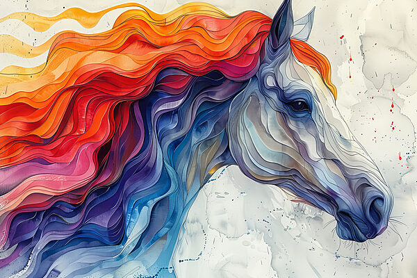 Peinture d'un cheval au poil coloré Peinture d'un cheval au poil coloré