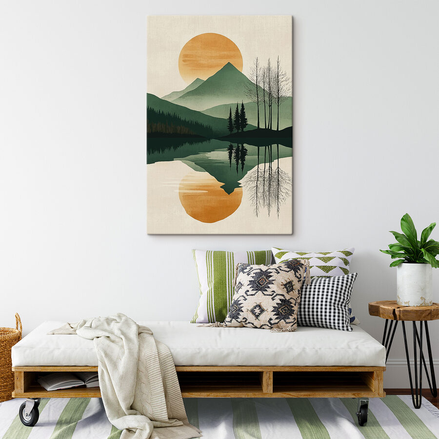 Paysage de montagnes, d'arbres et d'un lac
