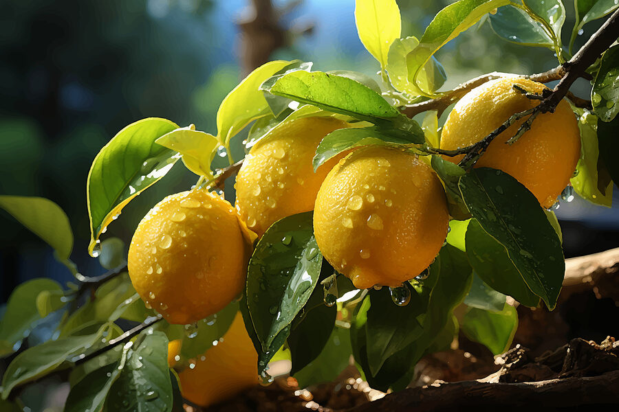 Groupe de citrons sur un arbre