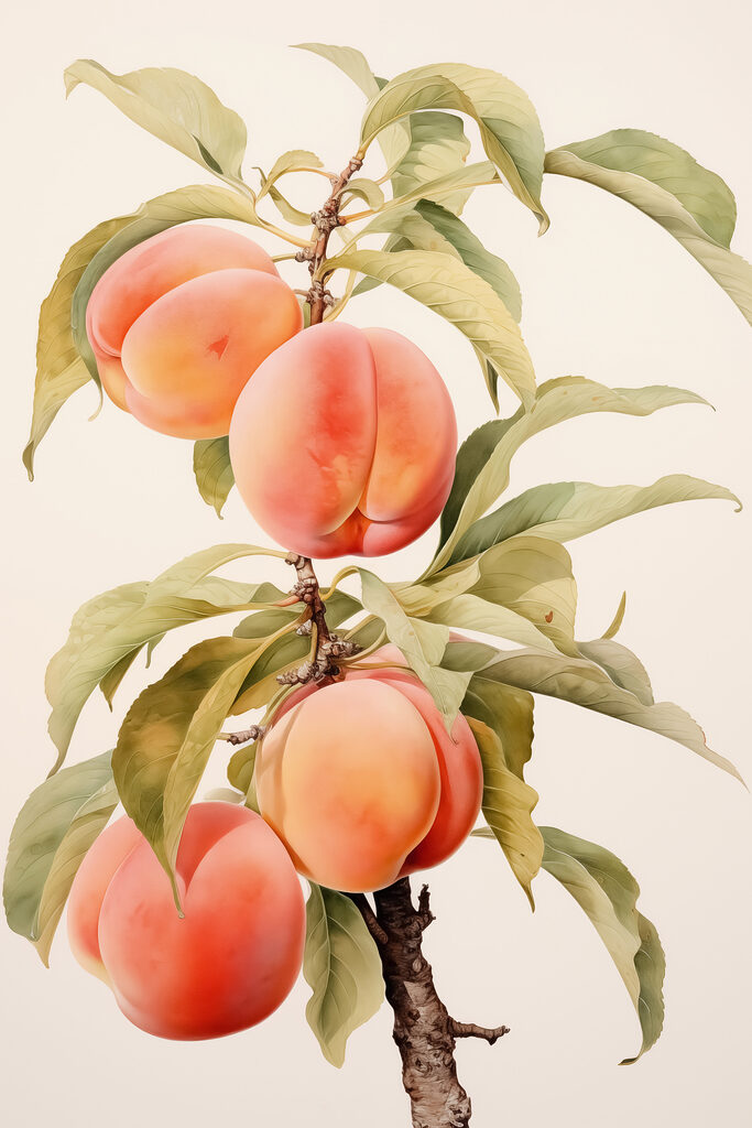 Branch of peaches with leaves Branch of peaches with leaves