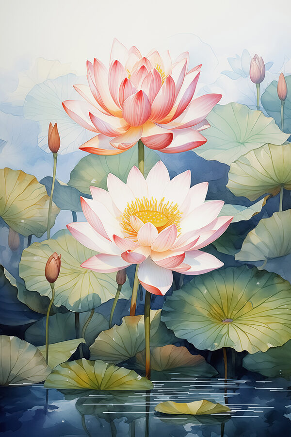 Peinture d'une fleur et de feuilles Peinture d'une fleur et de feuilles