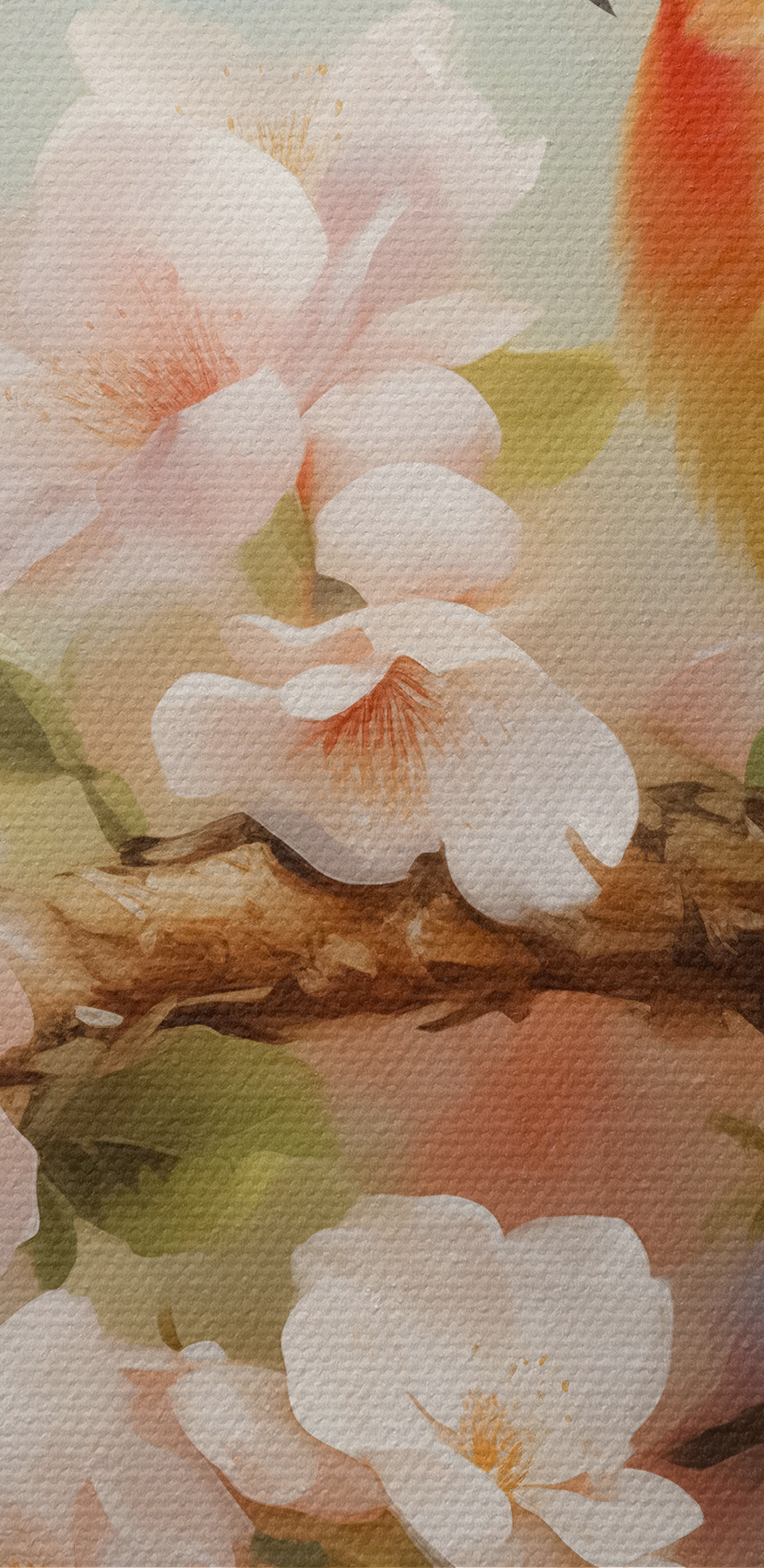 Deux oiseaux sur une branche avec des fleurs