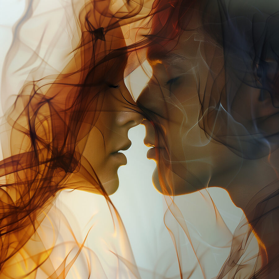 Homme et femme avec de la fumée