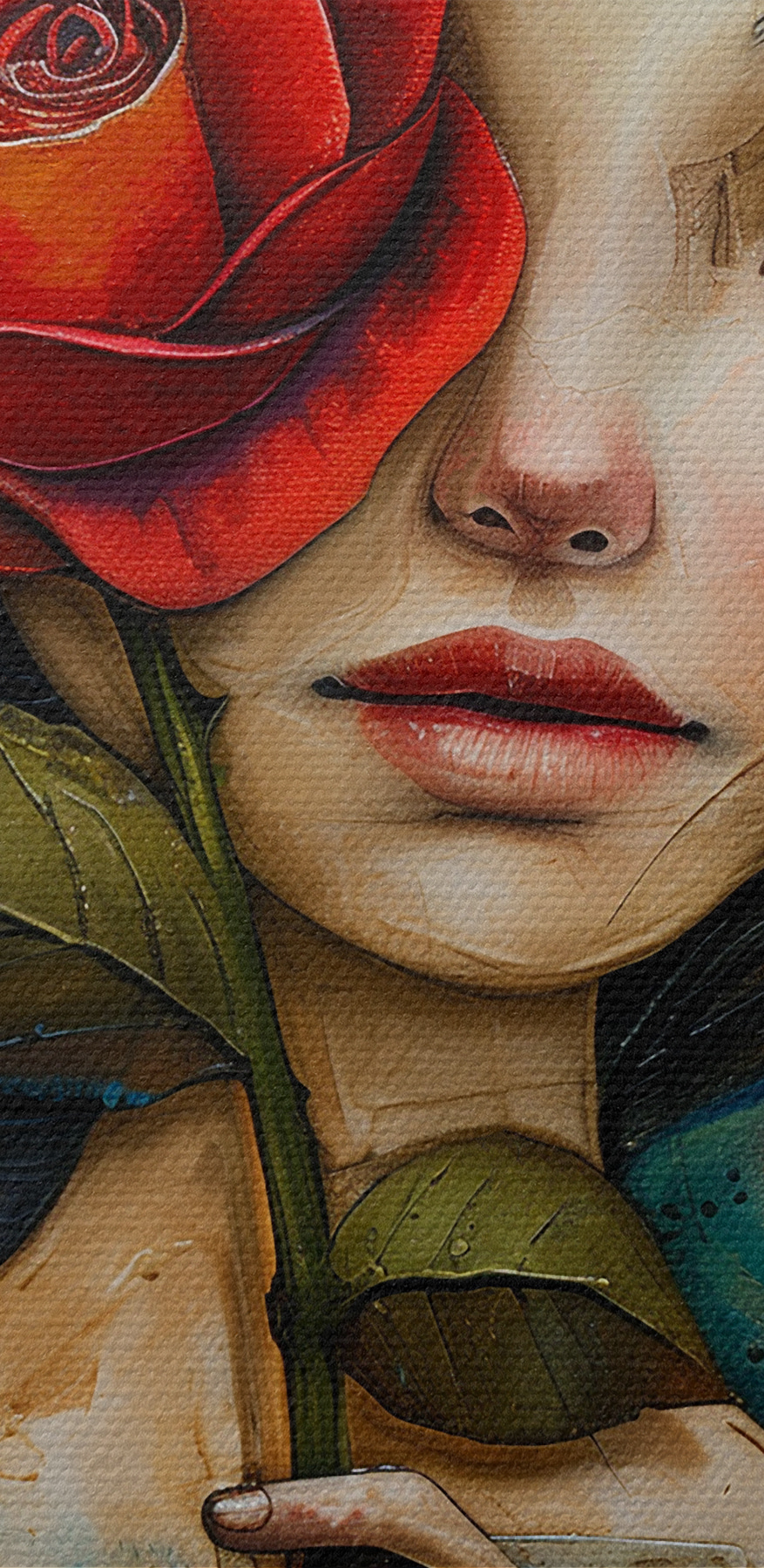 Peinture d'une jeune fille tenant une rose