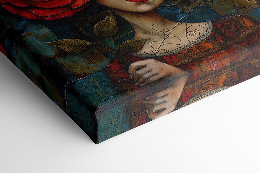 Peinture d'une jeune fille tenant une rose