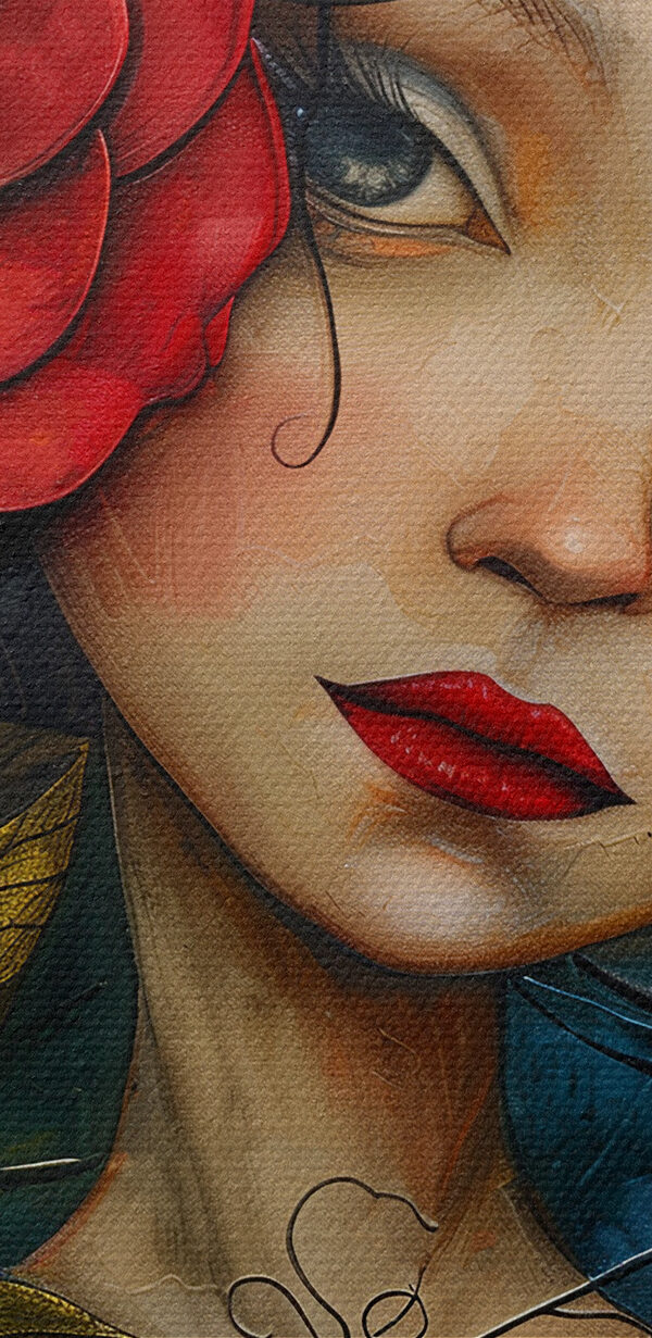 Peinture d'une jeune fille tenant une rose Peinture d'une jeune fille tenant une rose