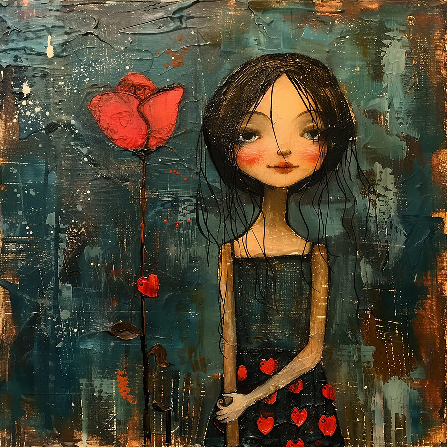 Peinture d'une fille tenant une fleur Peinture d'une fille tenant une fleur