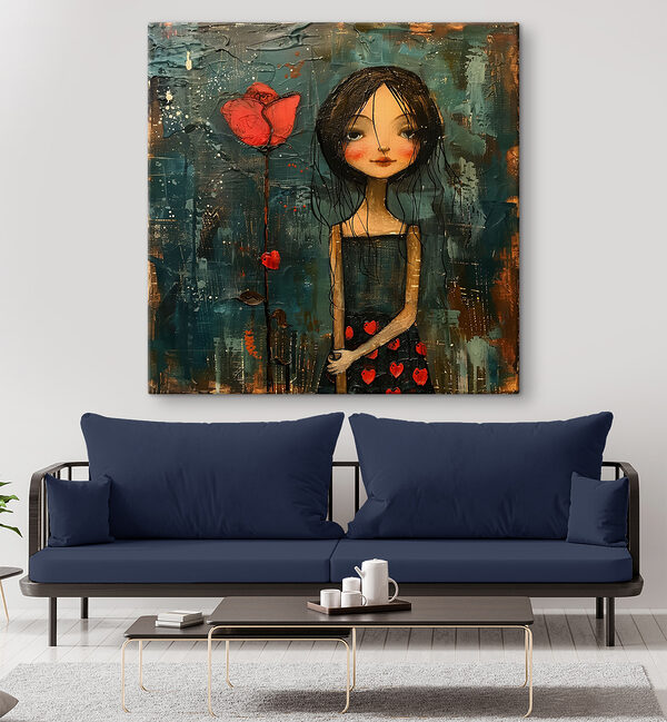 Peinture d'une fille tenant une fleur Peinture d'une fille tenant une fleur