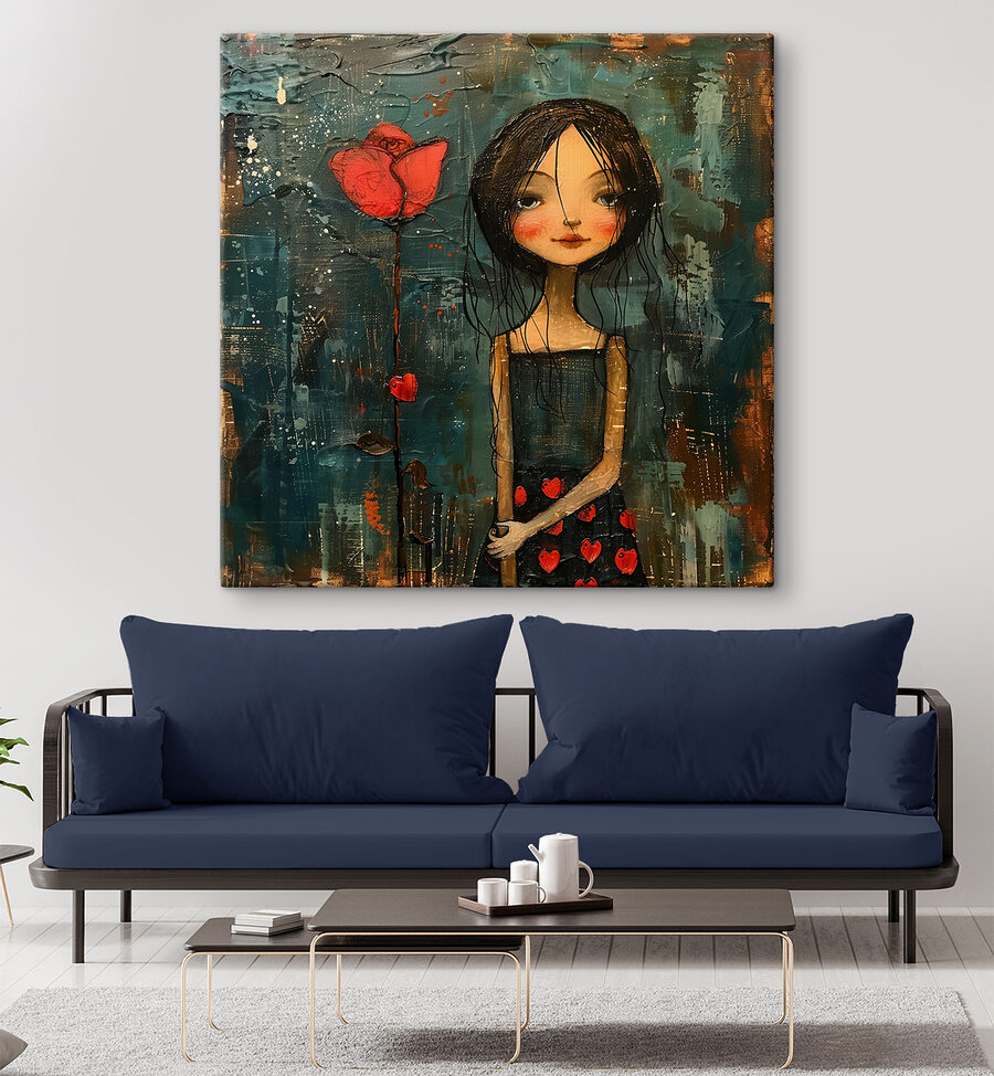 Peinture d'une fille tenant une fleur Peinture d'une fille tenant une fleur