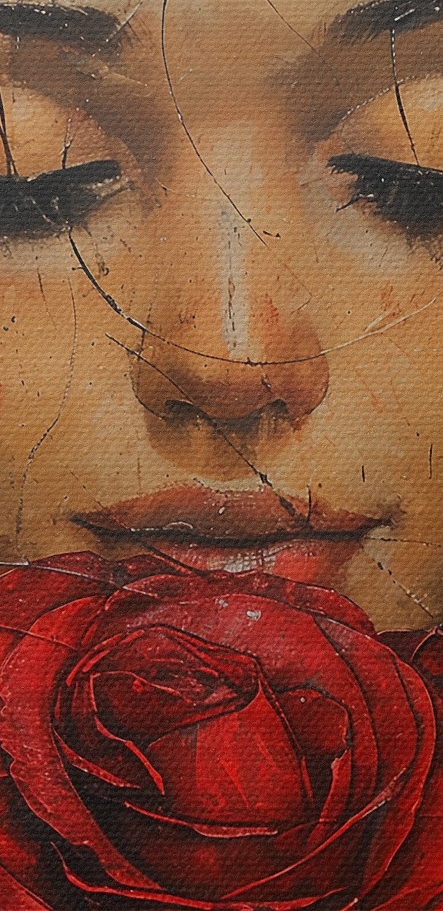 Peinture d'une femme tenant une rose rouge Peinture d'une femme tenant une rose rouge