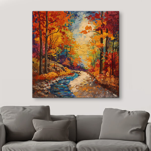 Peinture d'une rivière traversant une forêt Peinture d'une rivière traversant une forêt