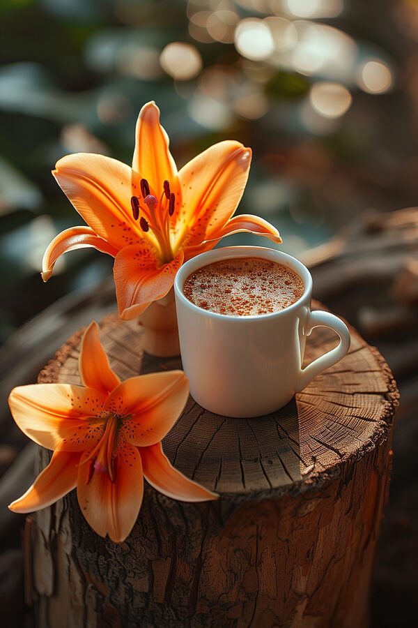 Tasse de café et fleurs d'oranger Tasse de café et fleurs d'oranger