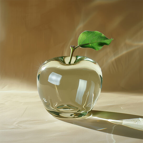Pomme en verre avec une feuille dessus Pomme en verre avec une feuille dessus