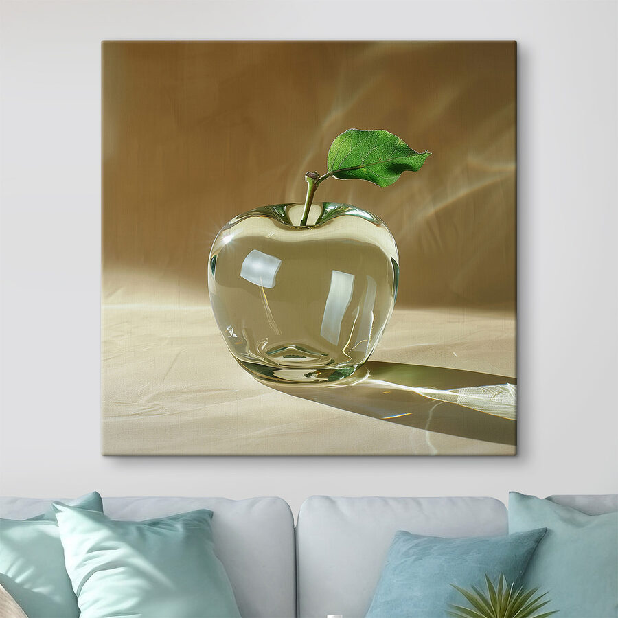 Pomme en verre avec une feuille dessus