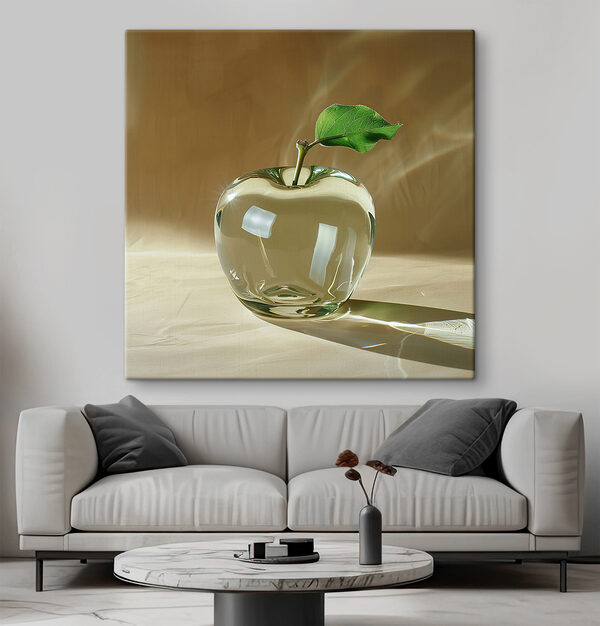 Pomme en verre avec une feuille dessus Pomme en verre avec une feuille dessus