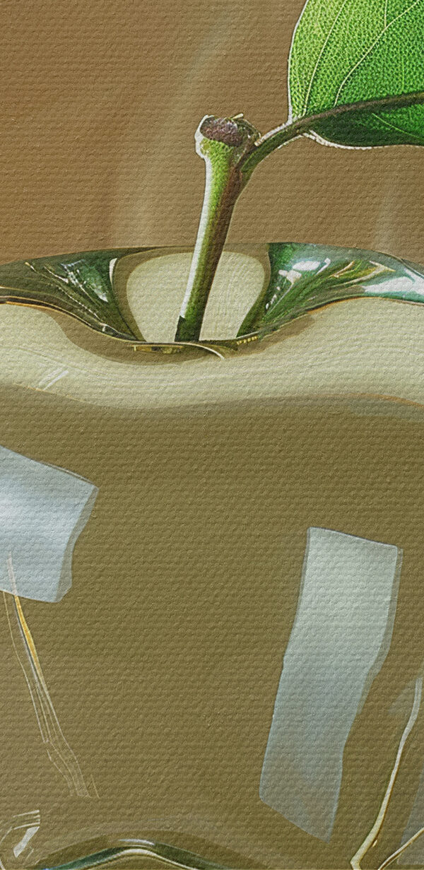 Pomme en verre avec une feuille dessus Pomme en verre avec une feuille dessus