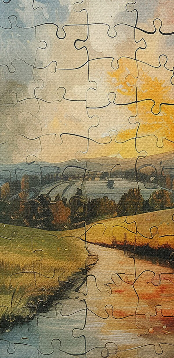 Puzzle d'une rivière avec des arbres et une lune Puzzle d'une rivière avec des arbres et une lune