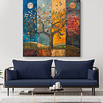 Tableaux Peinture d'un arbre avec différentes couleurs d'arbres et d'oiseaux