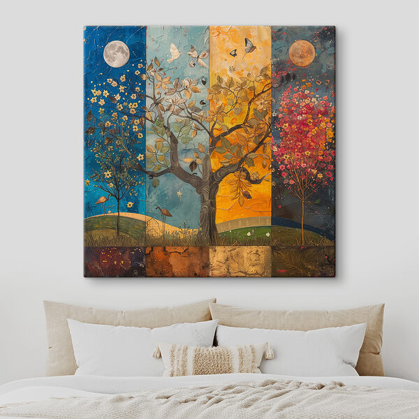 Peinture d'un arbre avec différentes couleurs d'arbres et d'oiseaux Peinture d'un arbre avec différentes couleurs d'arbres et d'oiseaux