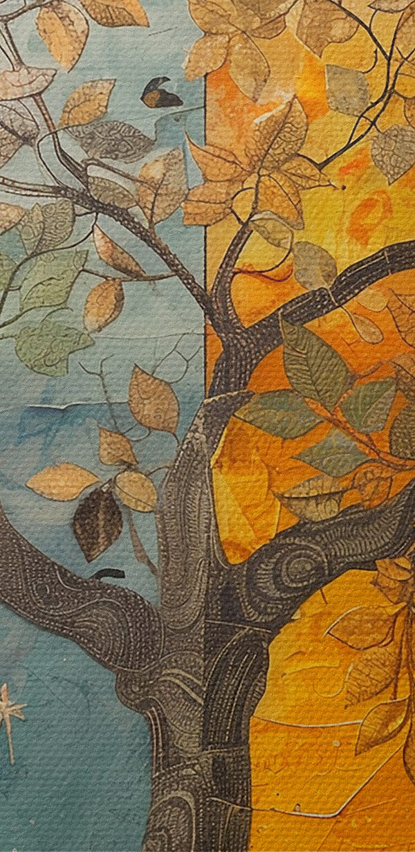 Peinture d'un arbre avec différentes couleurs d'arbres et d'oiseaux Peinture d'un arbre avec différentes couleurs d'arbres et d'oiseaux