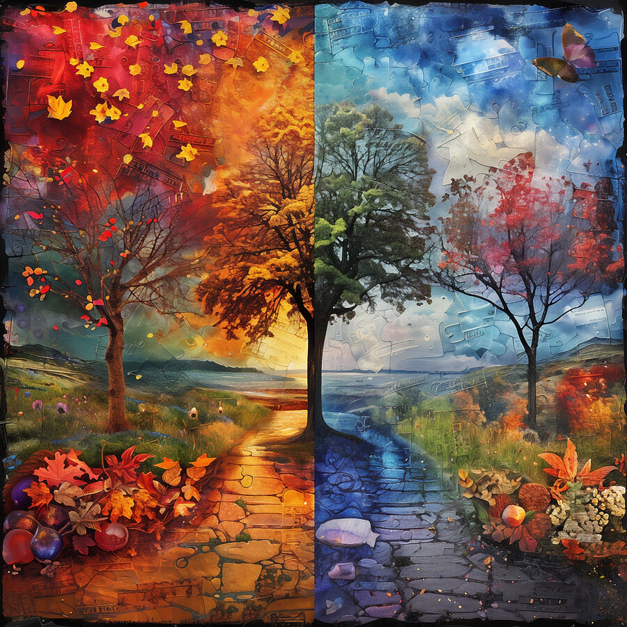 Peinture d'un arbre et d'un chemin