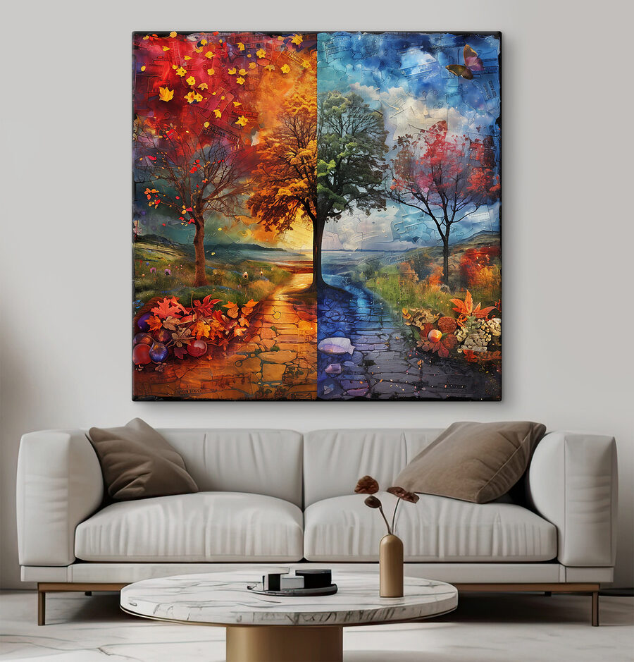 Peinture d'un arbre et d'un chemin